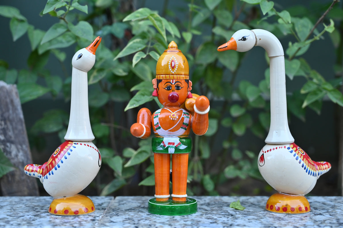 Etikoppaka Swan Birds Pair – Handcrafted Wooden Swan Décor